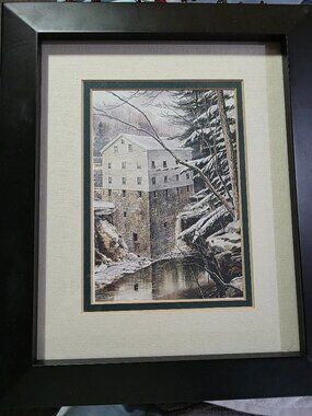 FRAMED PRINT OF A WINTER MILL SCENE, LIKELY BY JAMES WERLINE